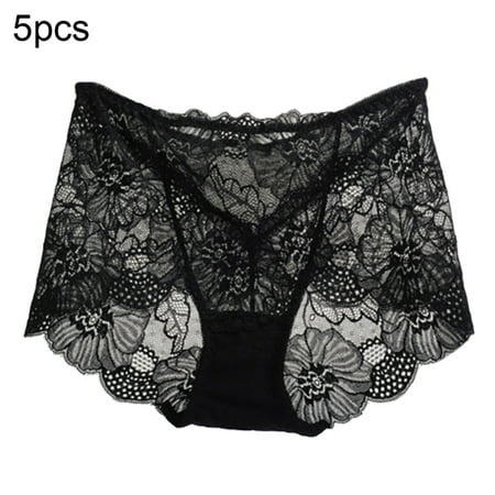 

Qingsaizhen Briefs 5Pcs Women Sexy Lace See Through Hollow out Elastic Underwear High Waist Briefs