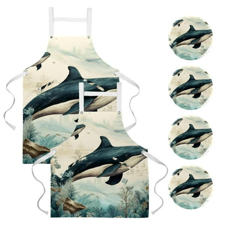 

Whale 2 Pack Waterproof Apron with Pockets and Badges Men s Kitchen Apron