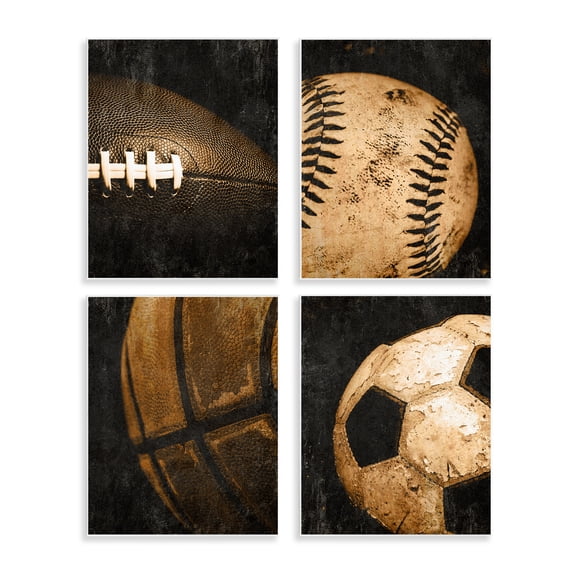 Stupell Industries Distressed Vintage Sports Balls Sports & Sports Teams Painting Unframed Art Print Wall Art, 11 x 14, Set of 4