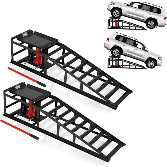 Towallmark 2-Pack Hydraulic Car Ramps, Heavy-Duty Vehicle Steel Ramps with 5T / 11000lbs Jack Load Capacity, Portable Design for Effortless Oil Changes and Car Lifts/Low Cars(Black)