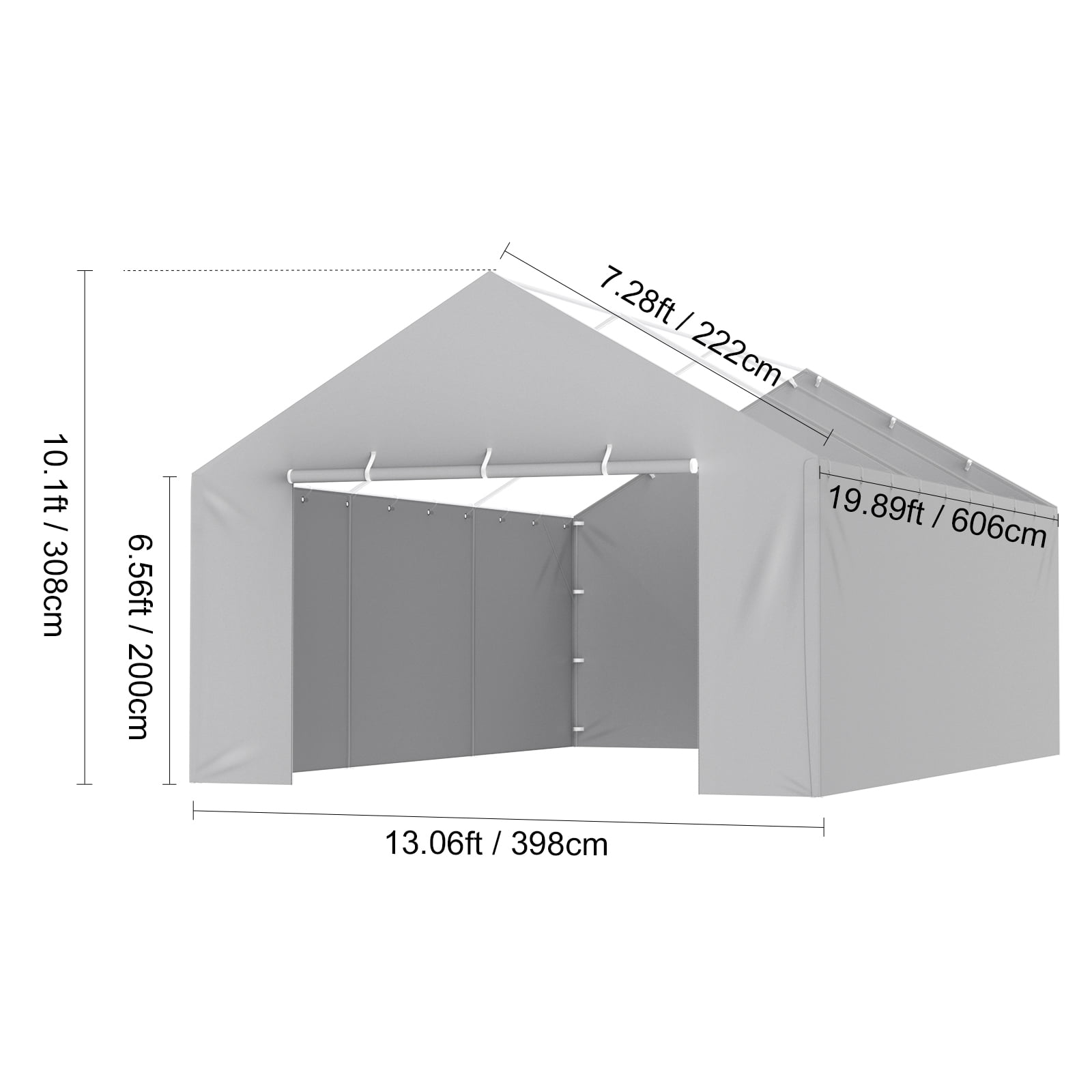 VEVOR Carport Replacement Canopy Cover Side Wall 13 x 20 ft, Garage Tent Shelter Tarp Heavy-Duty Waterproof & UV Protected, Easy Installation with Ball Bungees,Grey (Top and Frame Not Included)