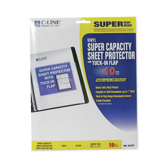 C-Line Super Capacity Sheet Protector with Tuck-In Flap, 200", Letter Size, 10/Pack