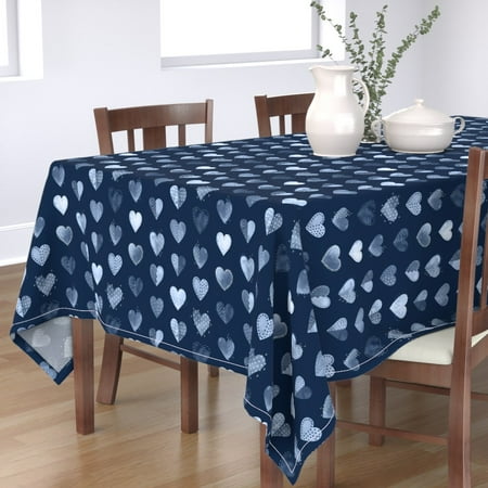 

Cotton Sateen Tablecloth 70 x 108 - Heart Sashiko Hearts Valentine Day Blue Watercolor Print Custom Table Linens by Spoonflower
