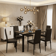 Aiho 6-Seater Modern Dining Table Set with PU Leather Chairs for Kitchen, Small Spaces, Marble