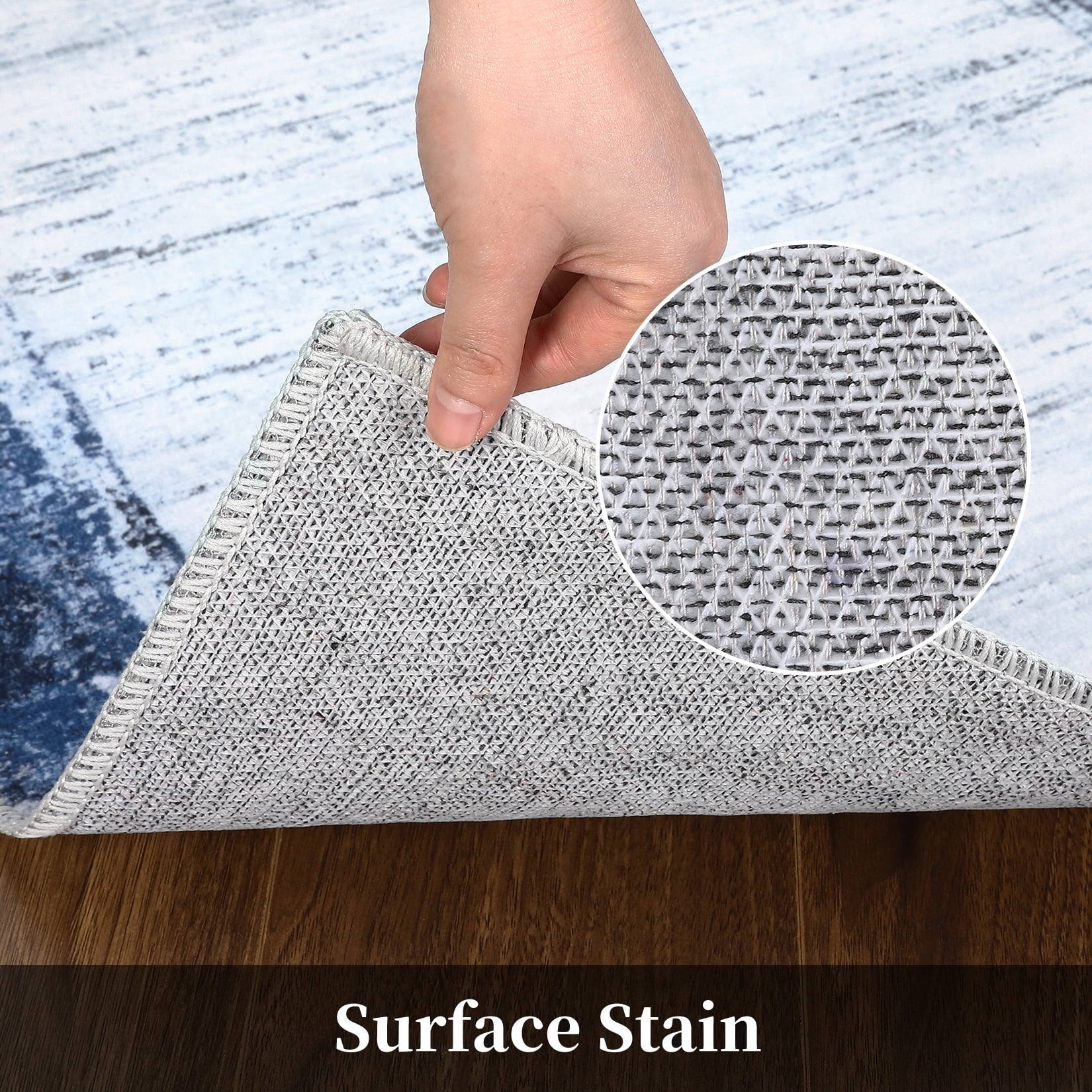 HOMERRY Washable Rugs 8'x 10' Rug for Living Room Bedroom Rug Modern Bordered Thin Indoor Carpet, Navy