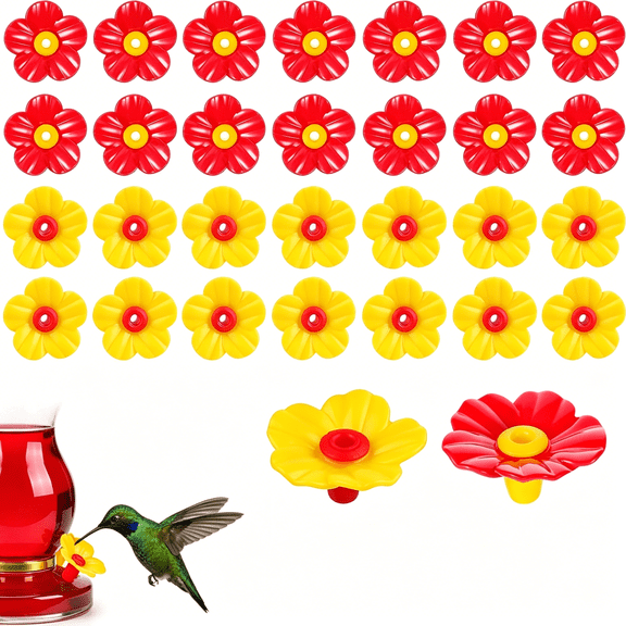 ACDANC 30Pcs Hummingbird Feeders Replacement Flowers Replacement Parts Feeding Ports Pet Bird Feeder Replacement Parts Bee Guards for Outdoors Hanging Feeder