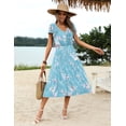 thumbnail image 3 of Vestido midi Zeagoo, casual, de verano, mangas onduladas, cuello en V, azul, 3 of 6
