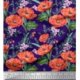 thumbnail image 1 of Soimoi Purple Silk Fabric Leaves & Floral Print Fabric by the Yard 42 Inch Wide, 1 of 3