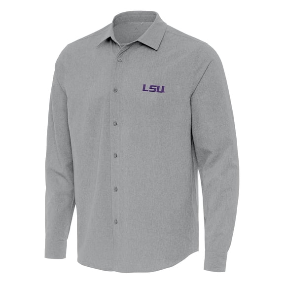 Men's Antigua Gray LSU Tigers Exposure Woven Long Sleeve Button-Up Shirt