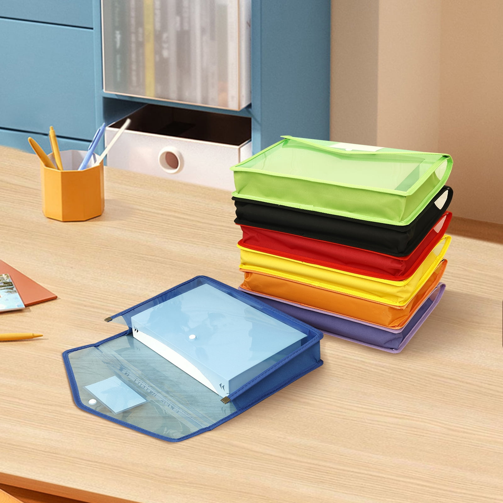 FKSZLL 14 Pack Plastic File Folder Expanding, Large Expandable Folder Transparent Storage Envelope Organizer for Document Letter Paper, File Accordion Folder for Office School, A4 Size