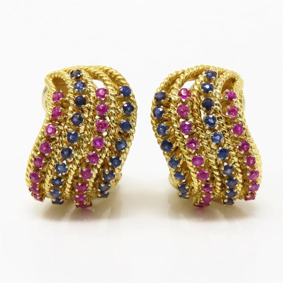 Sparkle Jewels Classic 14K Yellow Gold Finish Round Cut Blue CZ Omega Back Earrings