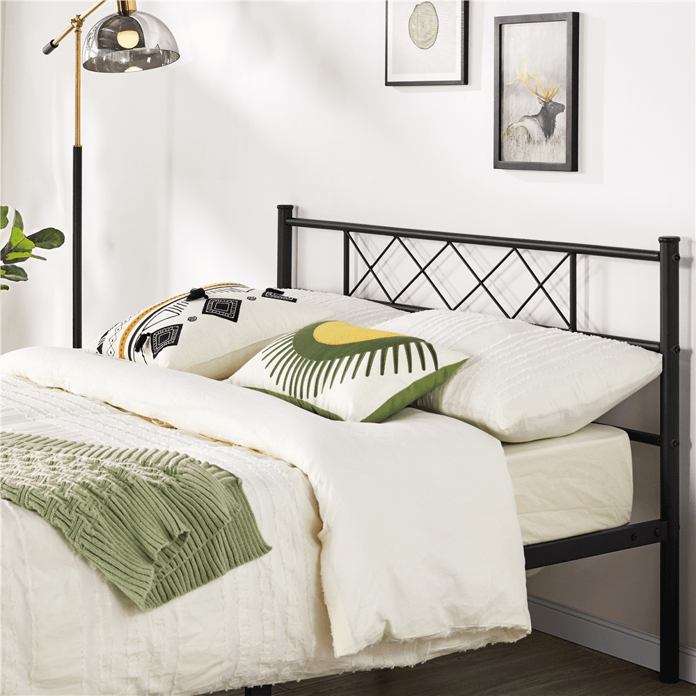 Fullfurnique Simple Metal Platform Bed Frame with Headboard and Footboard, Twin, Black