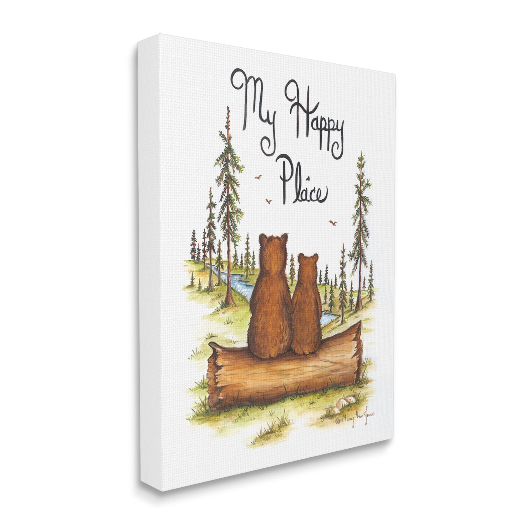 Stupell My Happy Place Woodland Lake Bears Animals & Insects Painting Gallery Wrapped Canvas Print Wall Art