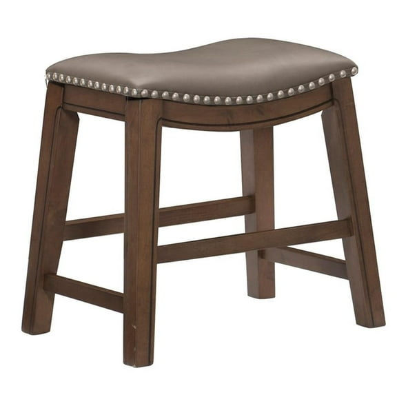 Homelegance 18" Dining Height Wooden Bar Stool Saddle Seat Barstool, Gray Brown