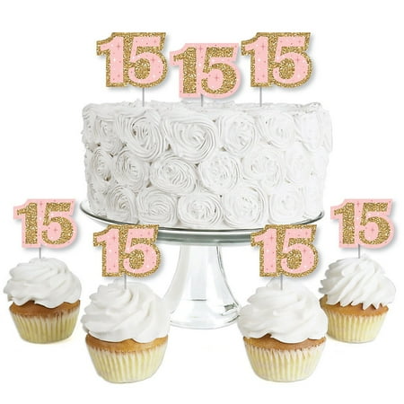 Amscan Sweet Little Cupcake - Mis Quince Anos - Dessert Cupcake Toppers - Quinceanera Sweet 15 Birthday Party Clear Treat Picks - Set of 24