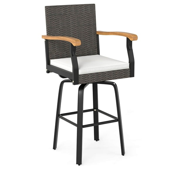 RTRWDC Deck Rotating Bar Stool - 360° Smooth Rotation, 400 lbs Weight Capacity, Mixed Brown PE Woven   Pink Gum Armrests, Machine Washable Beige Seat, Compatible with 40"-43" Bar Tables