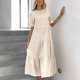 thumbnail image 2 of Vestido largo de manga corta con cuello redondo de color sólido de lino y algodón de verano informal para mujer Pompotops ghjkhdj11479, 2 of 9