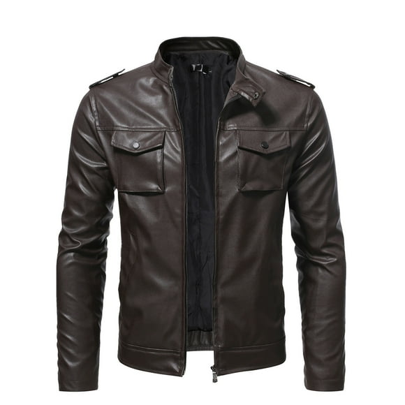 EGNMCR Jackets for Men Men's Leather Plus Fleece Jacket, Motorcycle Jacket, Warm Leather Jacket on Clearance