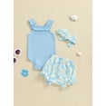 thumbnail image 3 of Suealasg 3 6 12 18 Months Baby Girls Clothes Sleeveless Ribbed Romper Daisy Print Shorts Headband Sets Newborn Girls 3Pcs Summer Outfits, 3 of 6