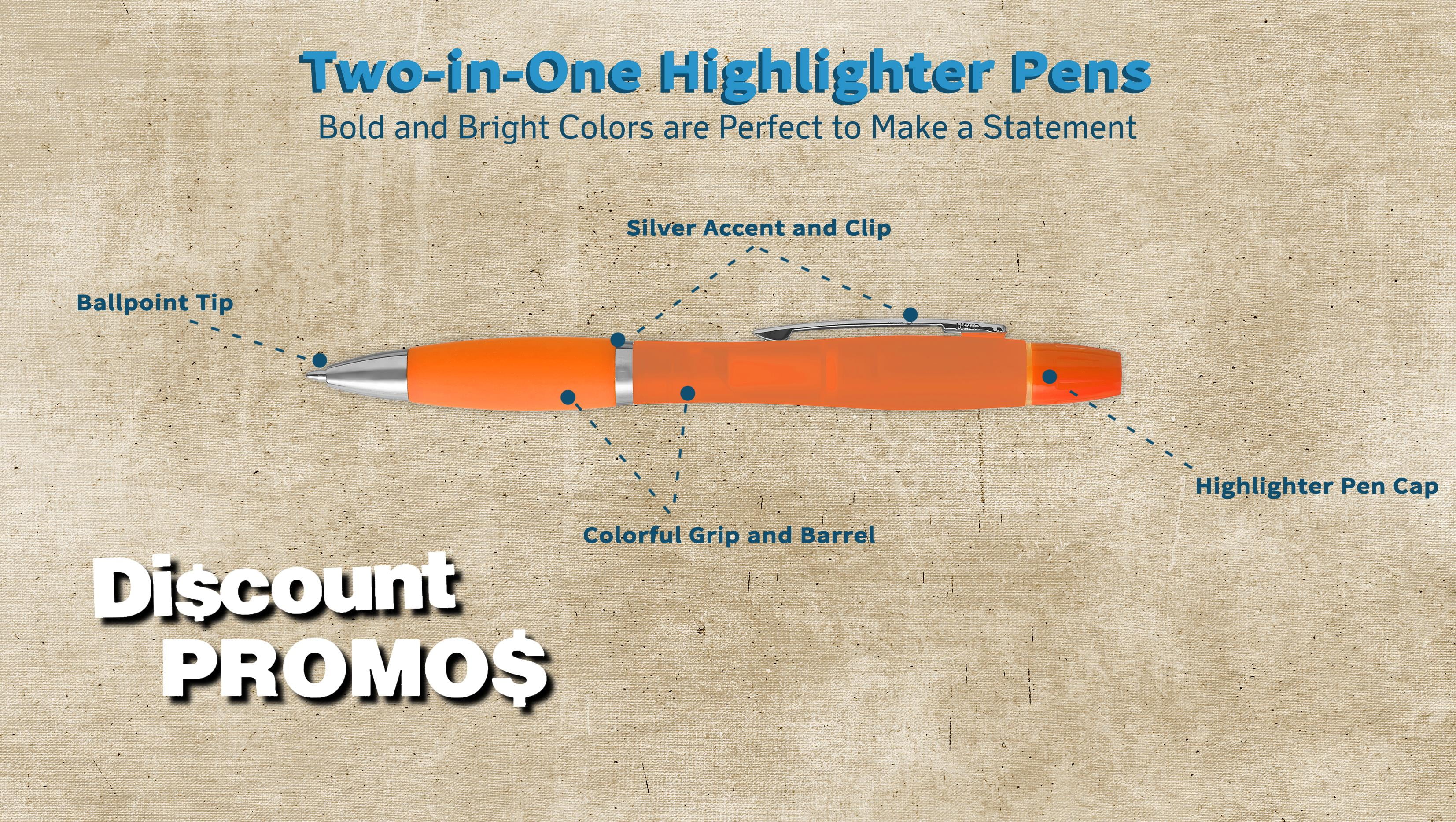 10 Two in one Highlighter Pens Pack - Ballpoint, Silver Accents - Orange