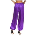 thumbnail image 4 of iiniim Women's Belly Dance Pants High Waist Gold Trim Bloomers Arabian Costume Lantern Pants Purple XL, 4 of 7