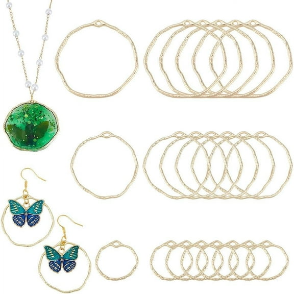 1Set 60Pcs 3 Styles Alloy Open Back Bezel Pendants For DIY UV Resin Epoxy Resin Pressed Flower Jewelry Ring Light Gold 21.5~42.5x22.5~44x1.5mm Hole: 2~3x1~1.5mm 20pcs/style