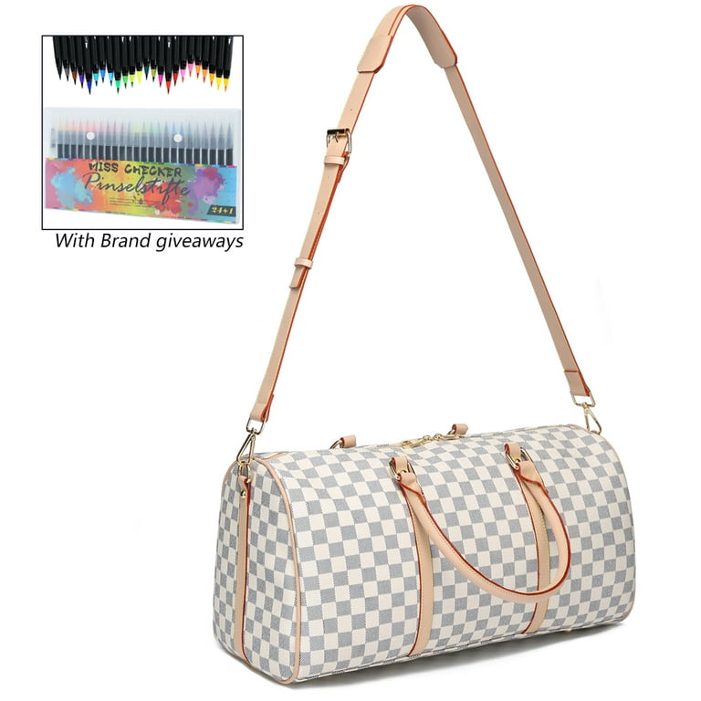 Miss Checker Women's Weekender Bag Checkered Travel Duffel Beach Handbags Overnight Gym Luggage White, Adult Unisex, Size: One Size
