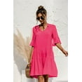 thumbnail image 3 of QINCAO Women Dresses Summer Dress V-Neck Short Sleeve T-Shirt Dress Babydoll Ruffles Casual Mini Female Dress, 3 of 8