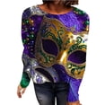 thumbnail image 5 of Craaazy Mardi Gras Tops for Women Fashion Carnival Print Round Neck Loose Long Sleeve Pullover Gifts, 5 of 5