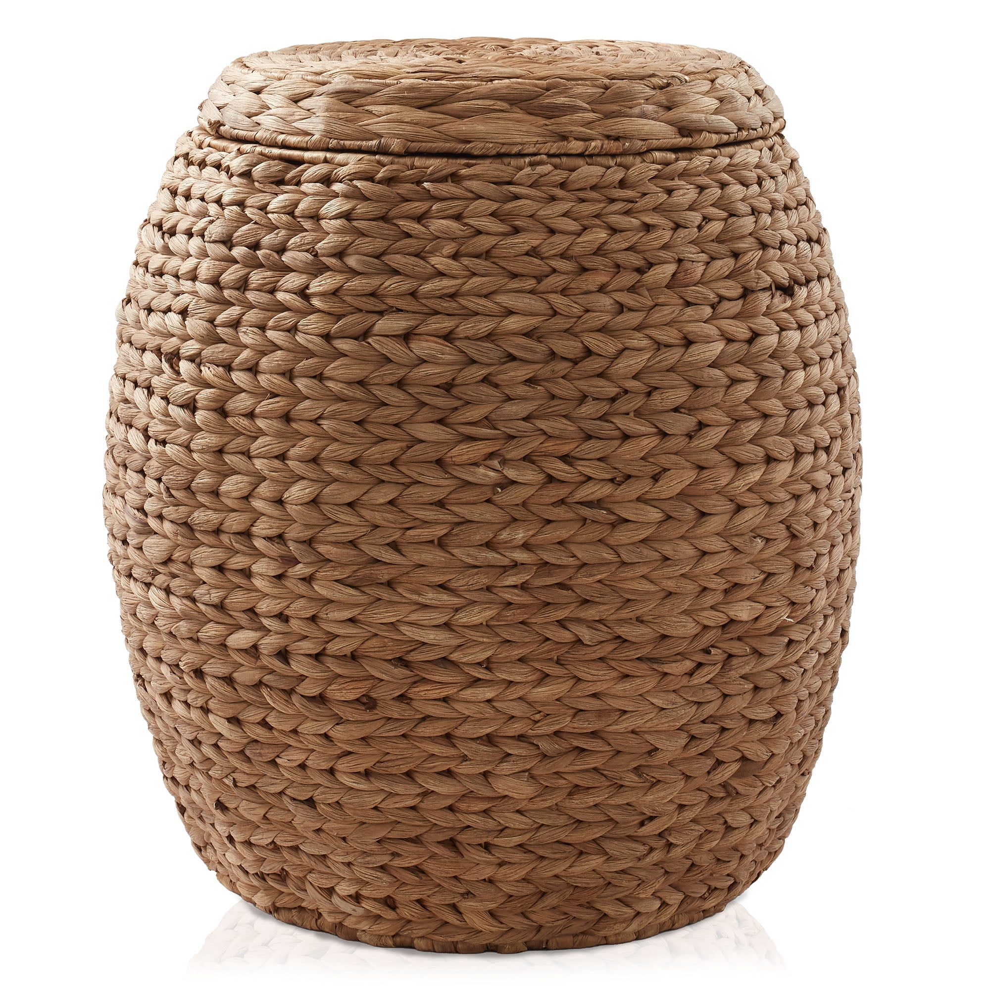 Casafield Round Storage Basket with Lid, Cinnamon - Handwoven Water Hyacinth Hamper Organizer for Laundry, Blankets, Plants