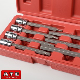 7 Piece 3/8" Drive Extra Long Allen Hex Bit Socket Set MM Metric 3mm To 10 Mm