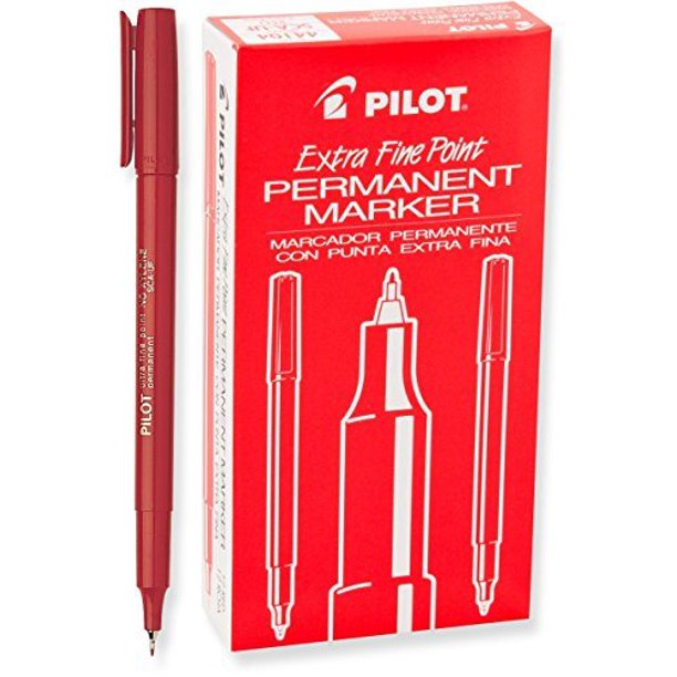 Pilot Extra Fine Point Permanent Markers, Red Ink, Dozen Box (44104) by