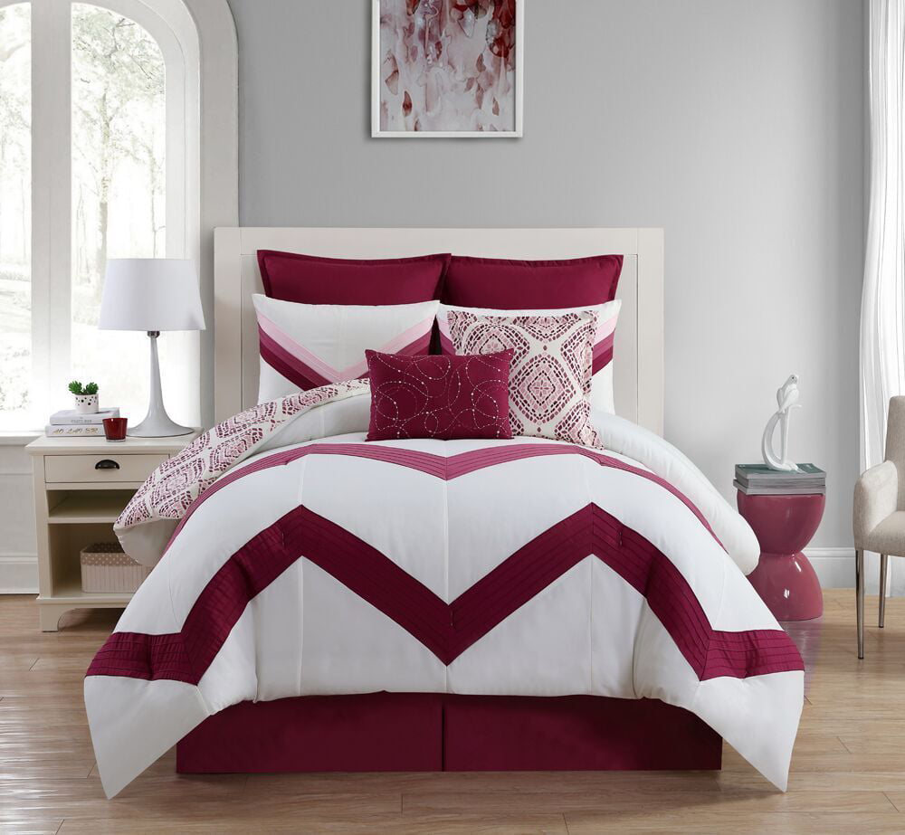 Luxury Home, 8-Piece Marcella Comforter Set,Berry - Walmart.com
