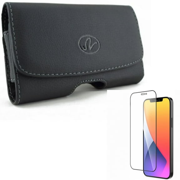Screen Protector & Case Belt Clip for iPhone 12 Pro Max ONLY - Anti-Glare Tempered Glass Matte 3D Curved Edge   Leather Swivel Holster Loops Cover Combo