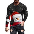 thumbnail image 3 of Feancey Men's Vintage Christmas Long Sleeve Tshirts 3D Snowman Print Crewneck Tops Big And Tall Xmas Graphic Tees for Men Fashion Hipster Tee Shirts Black L, 3 of 6