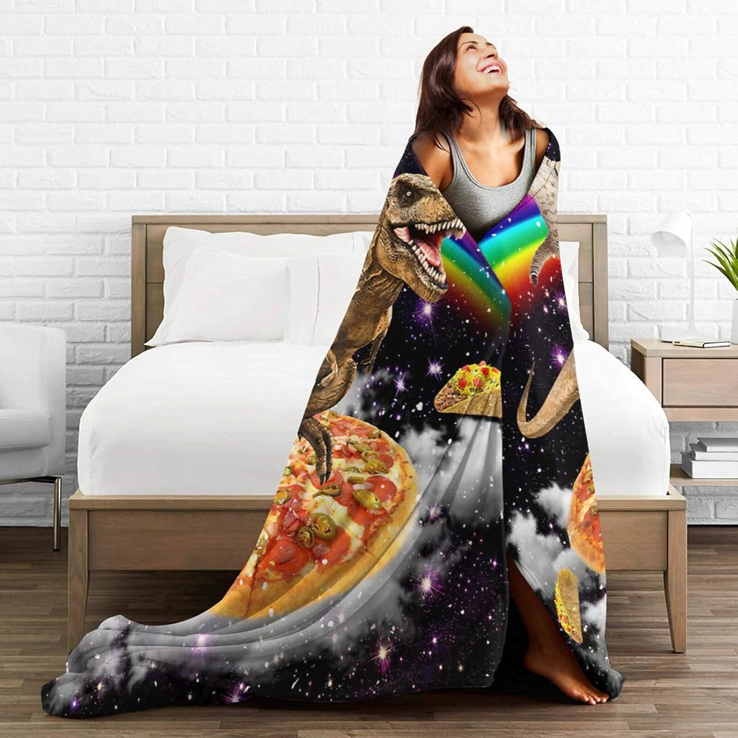 Funny Cat Dinosaur Blanket Soft Cozy Galaxy Space Rainbow Food Fleece Plush Throw Blanket All Season Ultra Warm Lightweight Fuzzy Taco Pizza Blanket Gifts for Girls Boys Women Men Bed 60"x80"