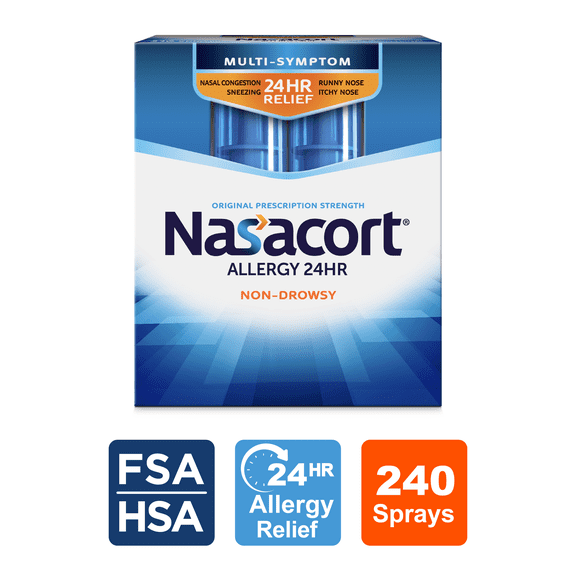 Nasacort 24HR Allergy Nasal Spray for Adults, Non-drowsy & Alcohol Free with Triamcinolone Acetonide, 120 Sprays, 0.57 fl.oz. 2pk