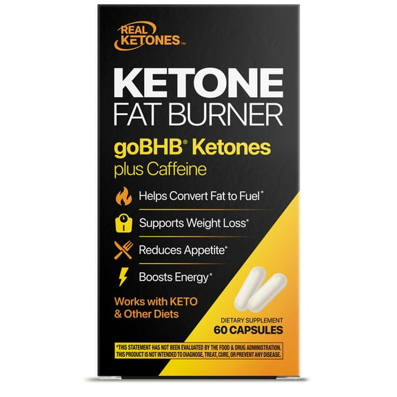 Real Ketones goBHB Ketone Fat Burner with Caffeine Capsules 60 Count