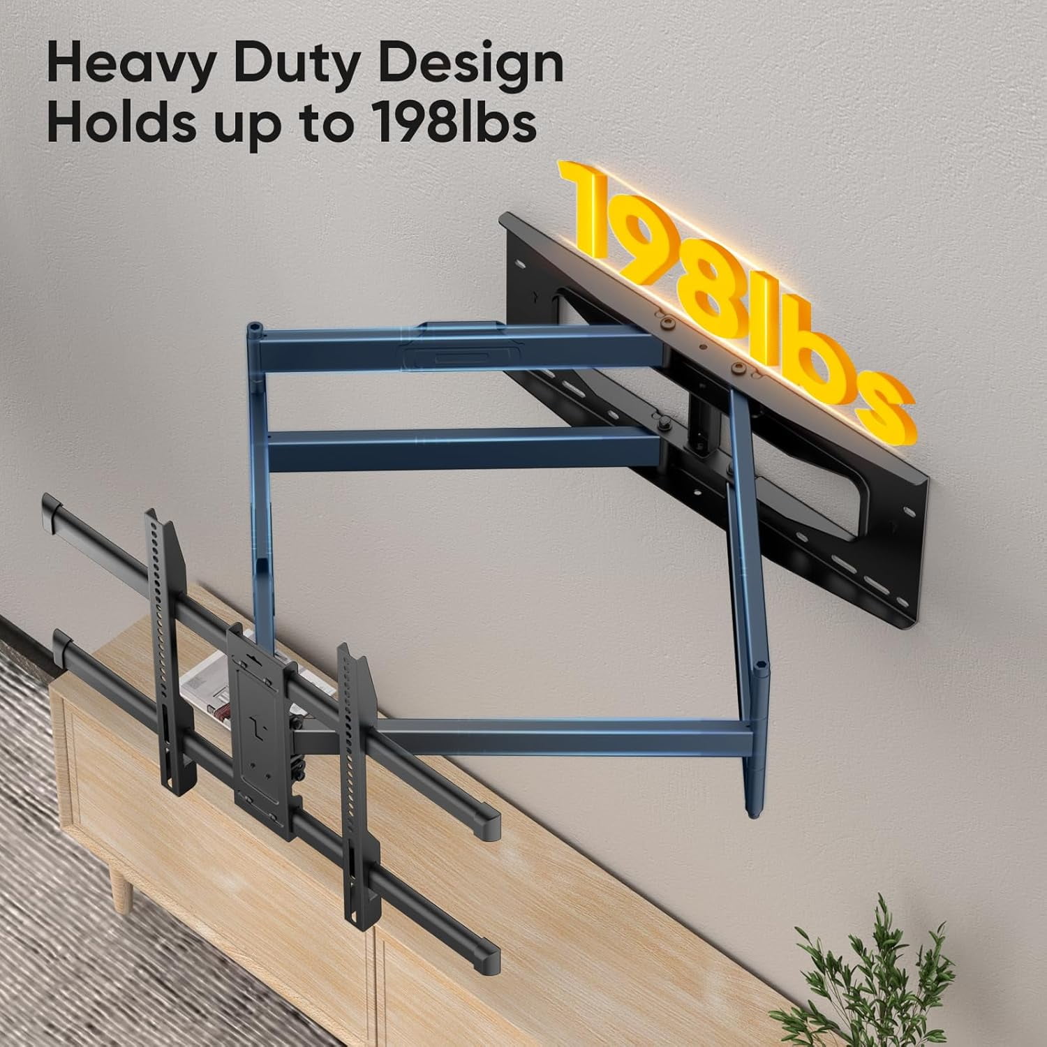 FORGING MOUNT Heavy Duty Long Arm TV Wall Mount with 43" Dual Articulating Arms for Most 50-90 Inch Screens, Full Motion TV Wall Mount Holds 198lbs, 16” 18'' 24” Studs VESA 600x400mm