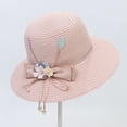 thumbnail image 6 of Straw Hats for Women with Ribbon Bowknot Flower Decor Faux Pearls Pendant , Womens Wide Brim Sun Hat, Summer Beach Garden Tea Party Sun Protection Hat, 6 of 7