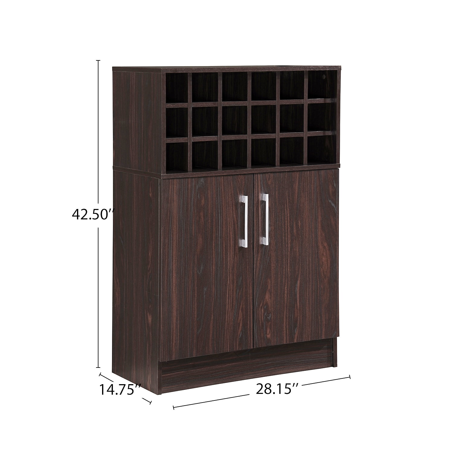 Kadyn Modern Wine Rack Bar Cabinet, Fiberboard Wine Bar Cabinet for Home Bar, Mid Century Bar Cabinet with Storage Space, Walnut