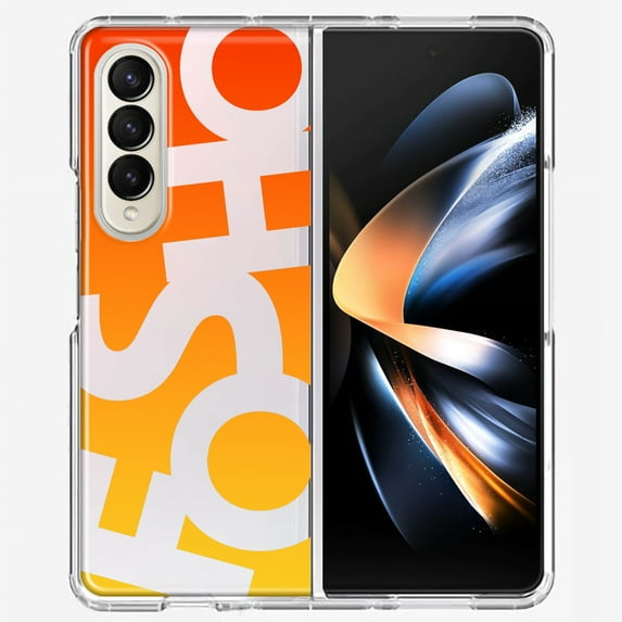 MUNDAZE Samsung Galaxy Z Fold 4 Shockproof Clear Hybrid Protective Phone Case Orange Yellow Clear Funny Text Quote Fosho Cover