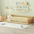thumbnail image 2 of Kumix Floor Bed with Fence Guardrail and Door, Wooden Twin Size Floor Bed with Slats Support for Boys & Girls, Montessori Floor Bed Frame for Bedroom, Floor Bed for Aged 1-3, Natural, 2 of 7