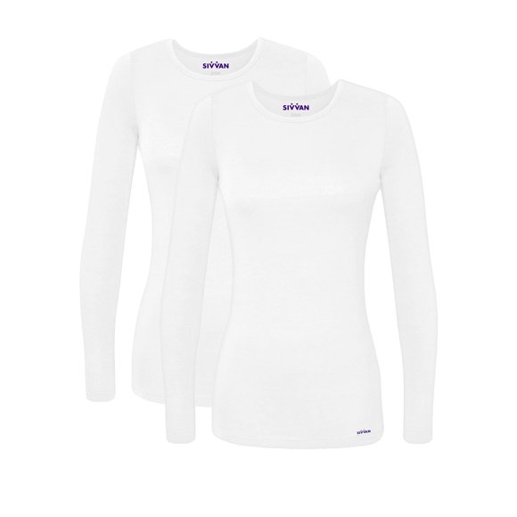 Sivvan Scrubs para mujer - Camiseta cómoda de manga larga, paquete de 2 - S85002 - Blanco - XXS