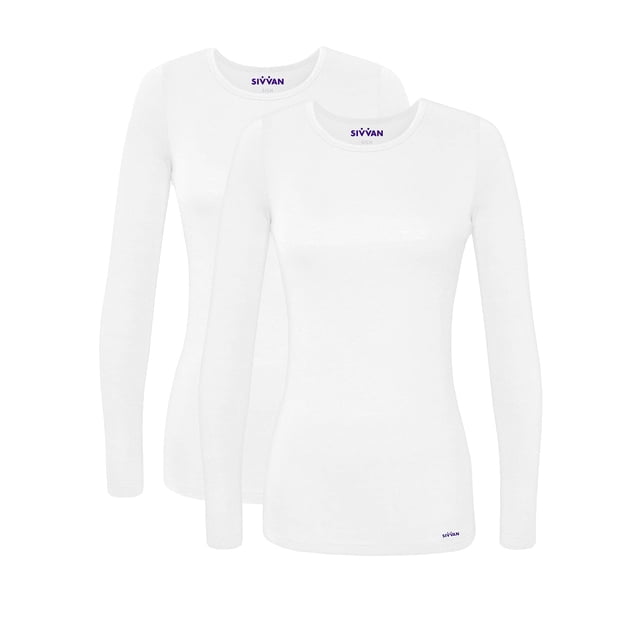 Sivvan Scrubs para mujer - Camiseta cómoda de manga larga, paquete de 2 - S85002 - Blanco - XXS
