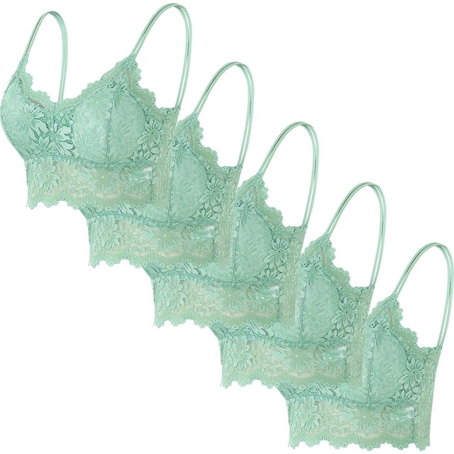 5 piezas de sujetador de encaje con tirantes sólidos y huecos para mujer, ropa interior de poliéster