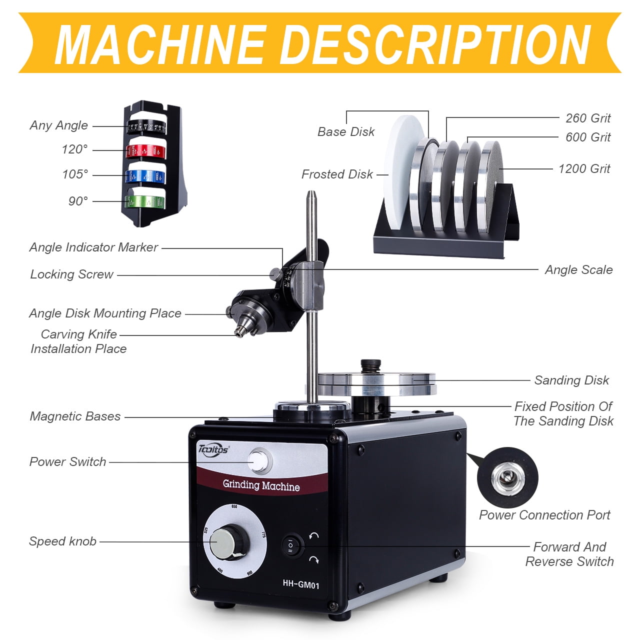 TOOLTOS Jewelry Electric Grinder Small Micro-Setting Spatula Tip Multi-angle Engraving and Grinding Machine