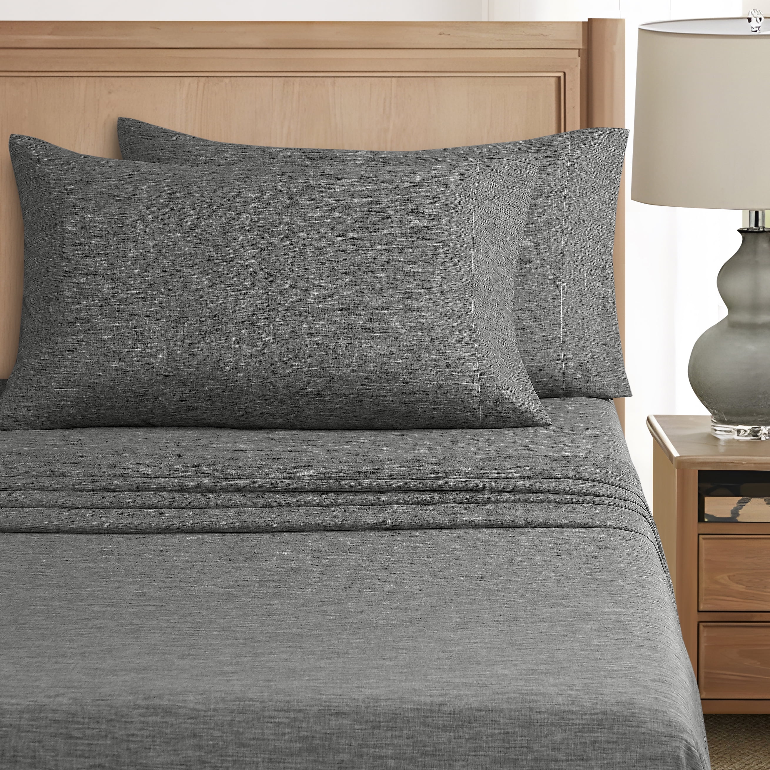 Mainstays Super Soft Textured Microfiber Bed Sheet Set, Queen, Charcoal Grey, 4 Piece