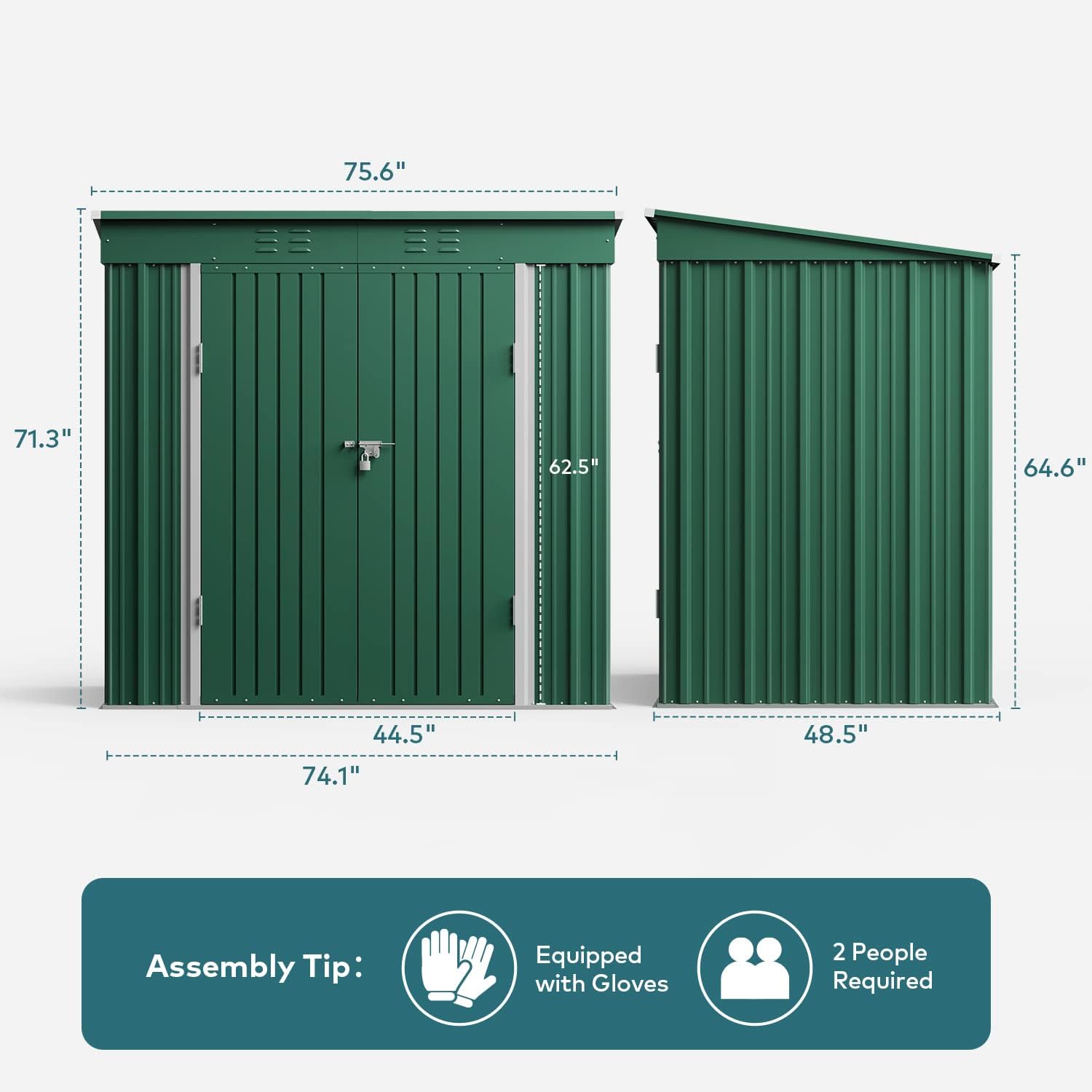Outdoor Storage Shed, 6' x 4' Outdoor Storage Shed Clearance for Backyard Patio Lawn, Waterproof Metal Shed Outdoor Storage with Double Lockable Doors and Base Frame, Green - image 2 of 8
