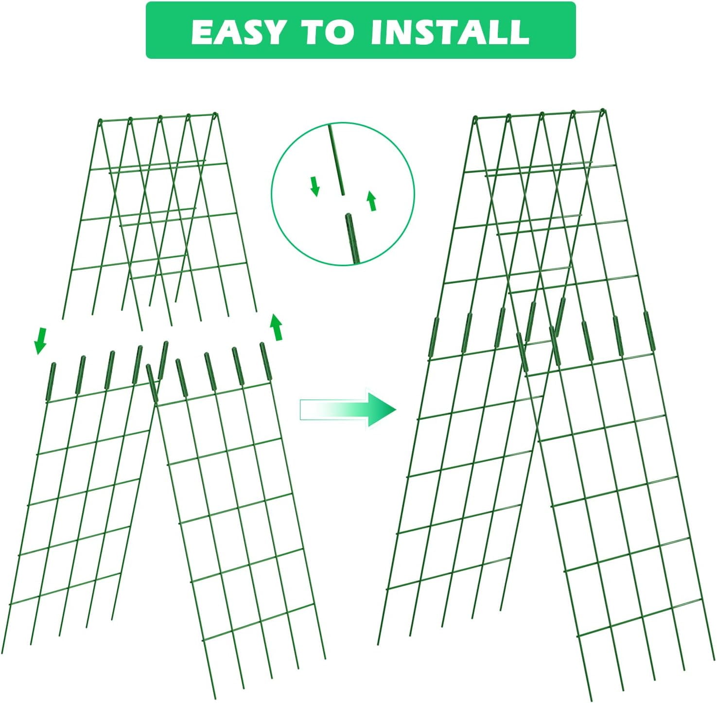 Cucumber Trellis, 59" High 2 Pack Foldable A Frame Trellis for Raised Bed Climbing Plants, Vegetables, Includes Plant Support Clips, Twist Ties, Plastic Ties- Made from PVC-Coated Steel